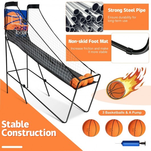 Foldable Single Shot Basketball Arcade Game with Electronic Scorer and Basketballs - Minihomy