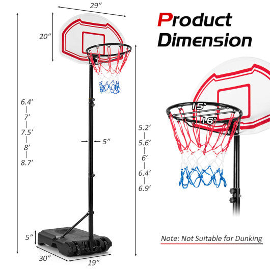 Height Adjustable Basketball Hoop with 2 Nets and Fillable Base - Minihomy