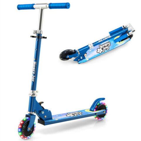 Folding Kick Scooter with 3 Adjustable Heights for Kids-Blue - Color: Blue