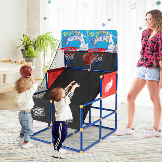 Kids Arcade Basketball Game Set with 4 Basketballs and Ball Pump - Color: Multicolor