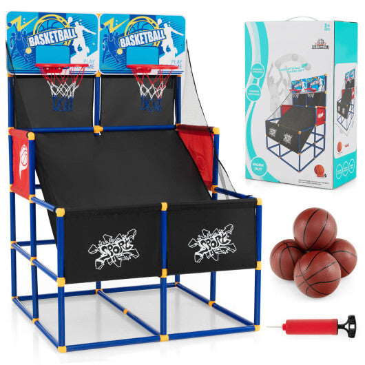 Kids Arcade Basketball Game Set with 4 Basketballs and Ball Pump - Color: Multicolor