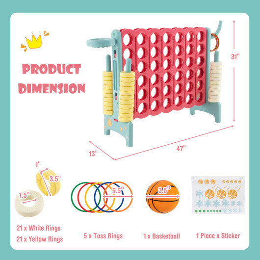 4-in-a-Row Connect Game with Basketball Hoop and Toss Ring-Multicolor - Color: Multicolor - Minihomy