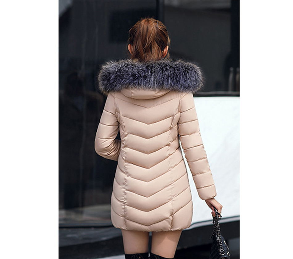 Mid-length Slim Cotton Jacket Large Fur Collar Down Jacket - Minihomy