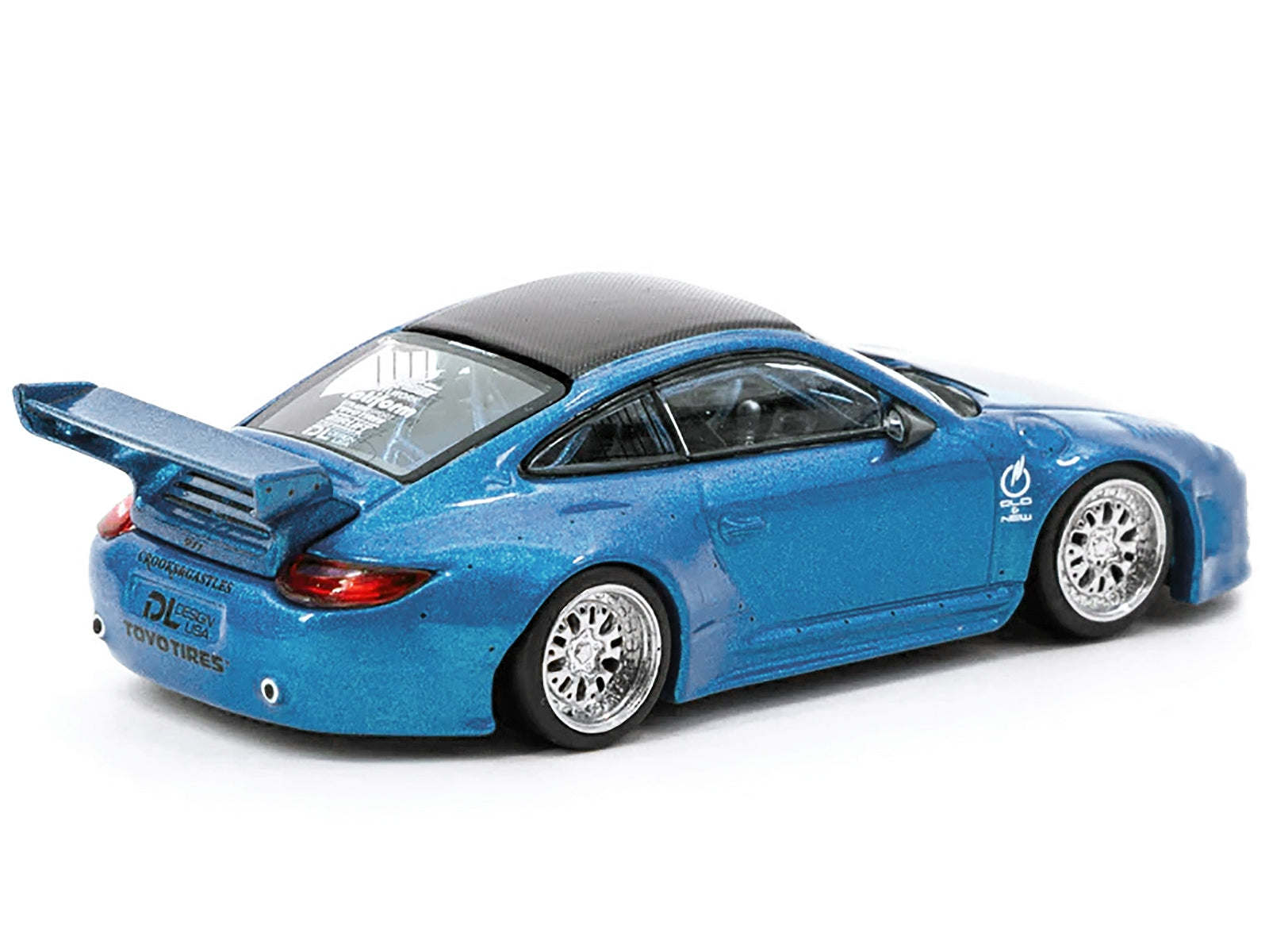 997 Old & New Body Kit Blue Metallic with Carbon Top "Toyo Tires" "Road64" Series 1/64 Diecast Model Car by Tarmac Works - Minihomy