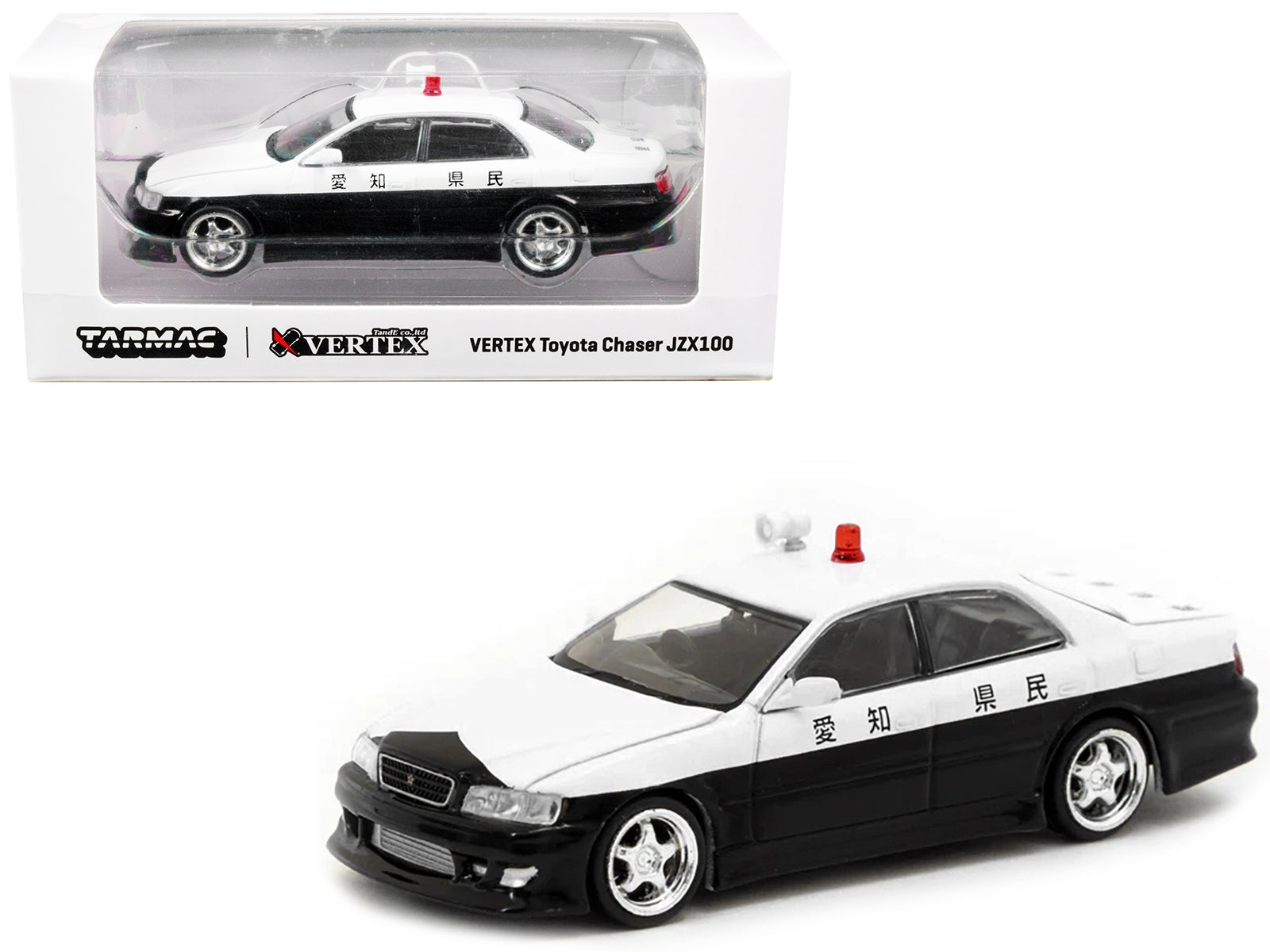 Toyota Vertex Chaser JZX100 RHD (Right Hand Drive) Japanese Police Black and White "Global64" Series 1/64 Diecast Model Car by Tarmac Works