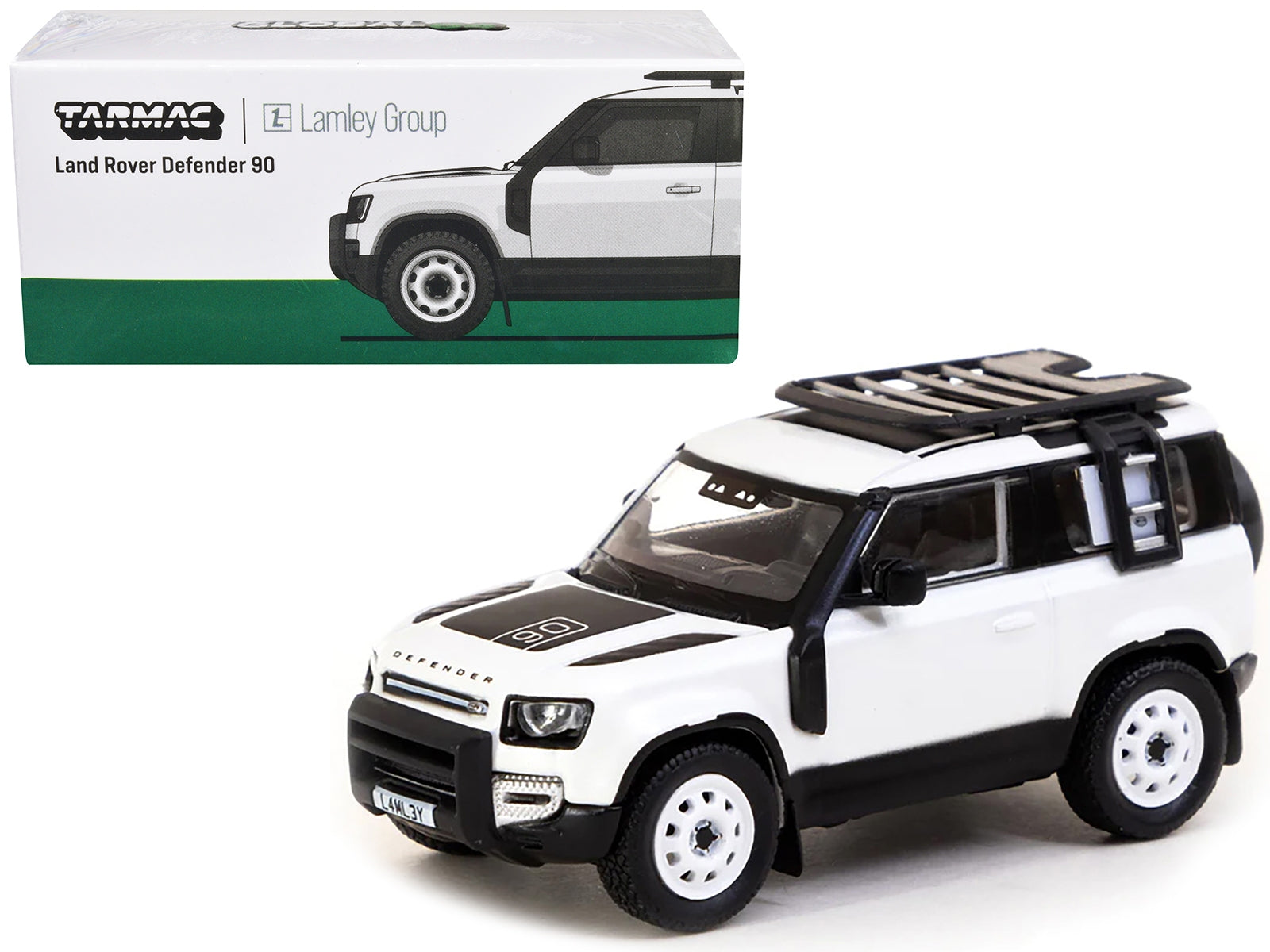 Land Rover Defender 90 White Metallic with Roof Rack "Lamley Special Edition" "Global64" Series 1/64 Diecast Model by Tarmac Works - Minihomy