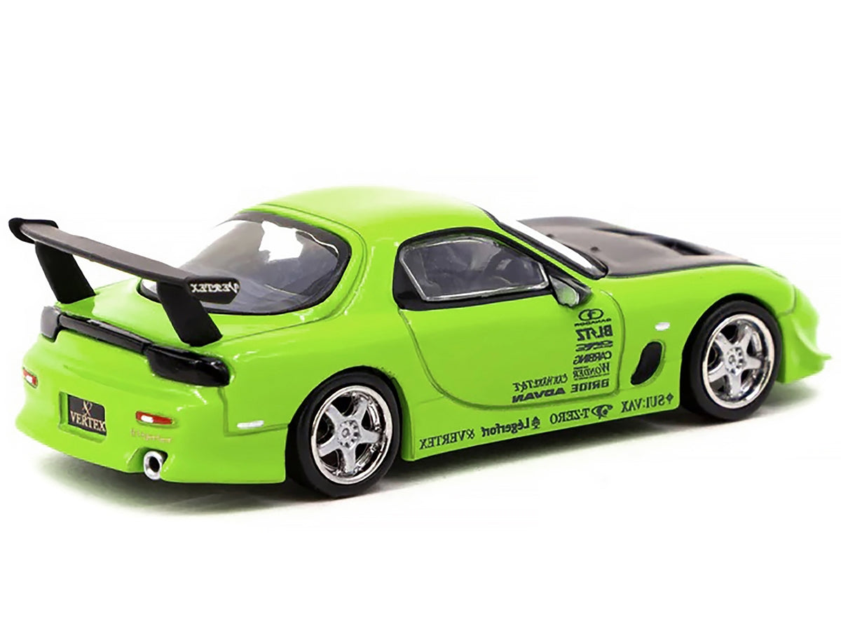 Vertex RX-7 FD3S RHD (Right Hand Drive) Light Green with Matt Black Hood and Graphics "Global64" Series 1/64 Diecast Model Car by Tarmac Works