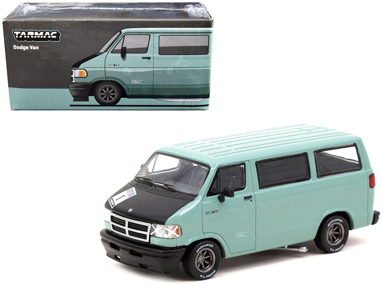 Dodge RAM 150 Van Light Green with Black Hood "Global64" Series 1/64 Diecast Model Car by Tarmac Works - Minihomy