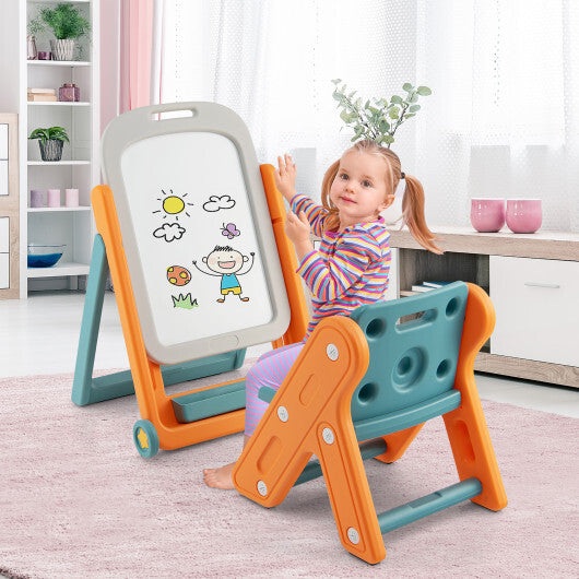 Kids Height Adjustable Art Easel Set with Chair - Color: Multicolor