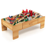 Kids Double-Sided Wooden Train Table Playset with Storage Drawer