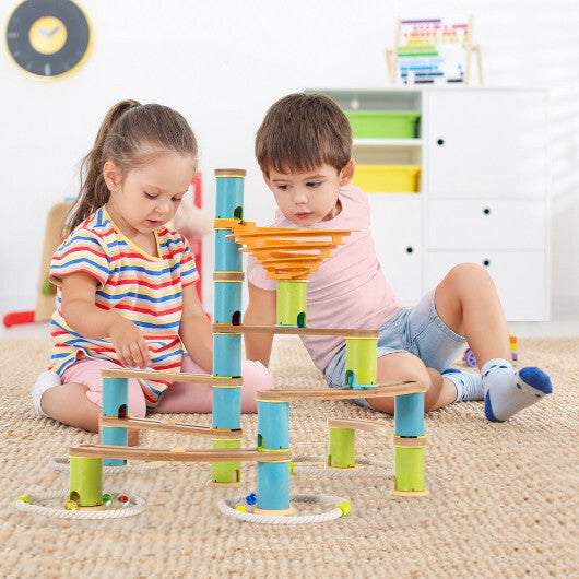 Bamboo Build Run Toy with Marbles for Kids Over 4 - Color: Multicolor