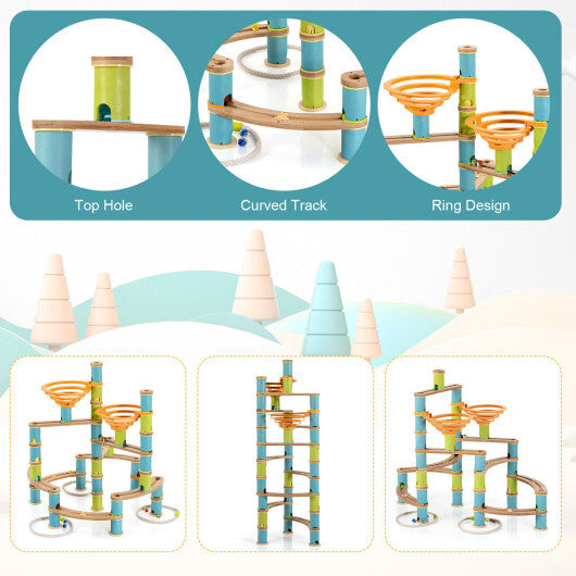 162 Pieces Bamboo Marble Run Educational Learning Toy Set - Color: Multicolor - Minihomy