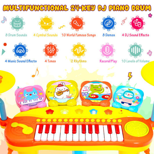 24-Key Piano Keyboard DJ Drum Combination with Microphone and MP3-Blue - Color: Blue - Minihomy