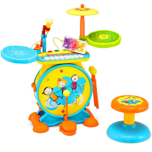 2-in-1 Kids Electronic Drum and Keyboard Set with Stool-Blue
