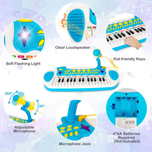 31-Key Kids Piano Keyboard Toy with Microphone and Multiple Sounds for Age 3+-Blue - Color: Blue - Minihomy