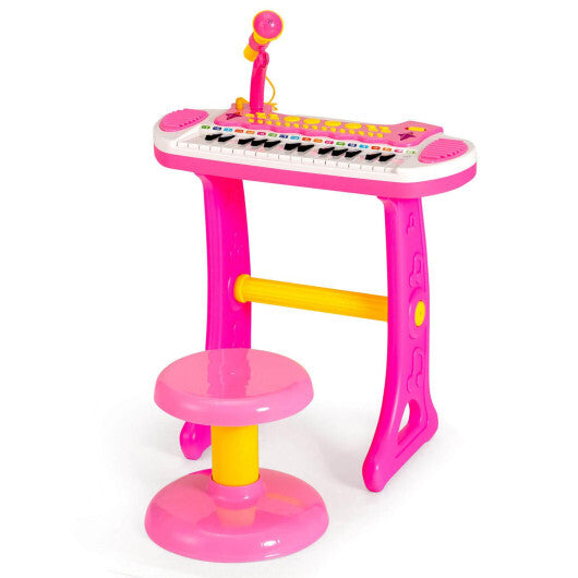 31-Key Kids Piano Keyboard Toy with Microphone and Multiple Sounds for Age 3+-Pink - Color: Pink - Minihomy