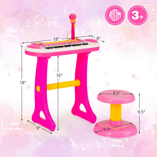 31-Key Kids Piano Keyboard Toy with Microphone and Multiple Sounds for Age 3+-Pink - Color: Pink - Minihomy