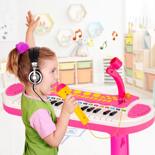 31-Key Kids Piano Keyboard Toy with Microphone and Multiple Sounds for Age 3+-Blue - Minihomy