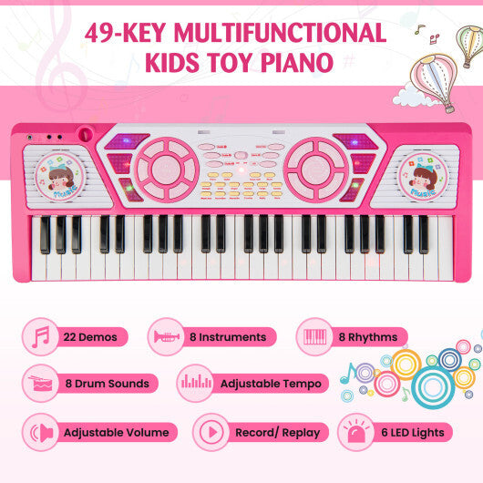 49 Keys Kids Piano Keyboard for Kids 3+-Pink - Color: Pink - Minihomy