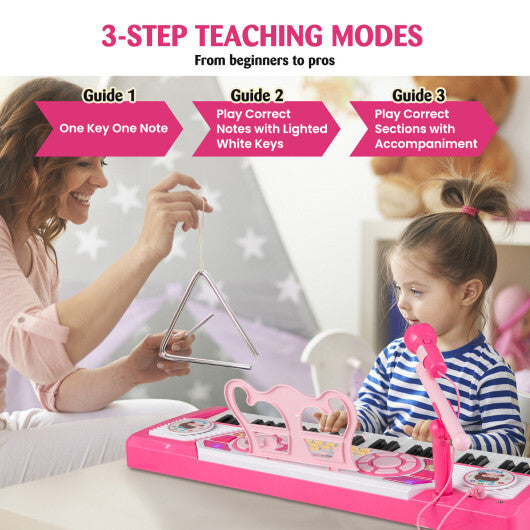 49 Keys Kids Piano Keyboard for Kids 3+-Pink - Minihomy