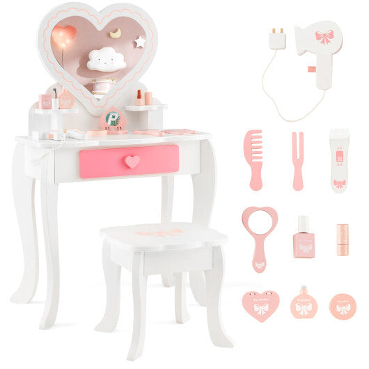 Kids Vanity Set with Heart-shaped Mirror-White