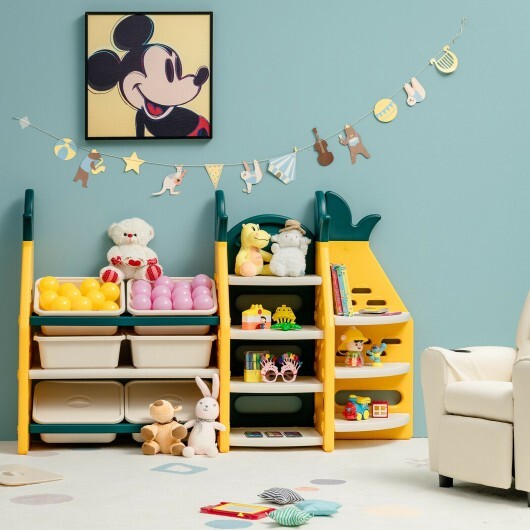 3-in-1 Kids Toy Storage Organizer with Bookshelf Corner Rack - Color: Multicolor