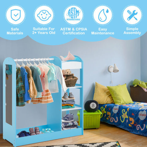 Kids Dress Up Storage with Mirror-Blue - Color: Blue