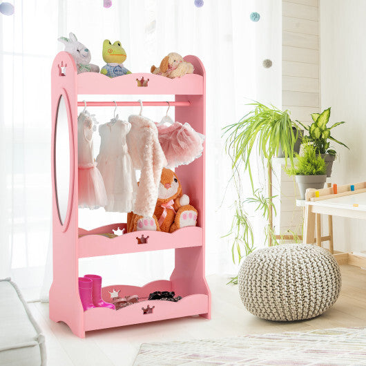 Kids Pretend Costume Closet with Mirror-Pink