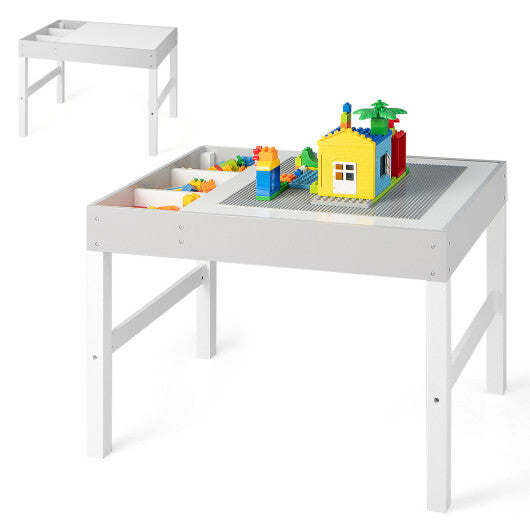 3 in 1 Wooden Kids Table with Storage and Double-Sided Tabletop-White - Minihomy