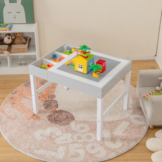 3 in 1 Wooden Kids Table with Storage and Double-Sided Tabletop-White - Minihomy