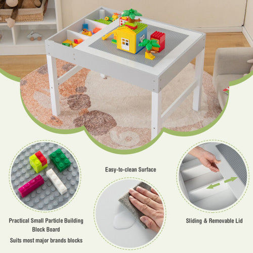 3 in 1 Wooden Kids Table with Storage and Double-Sided Tabletop-White
