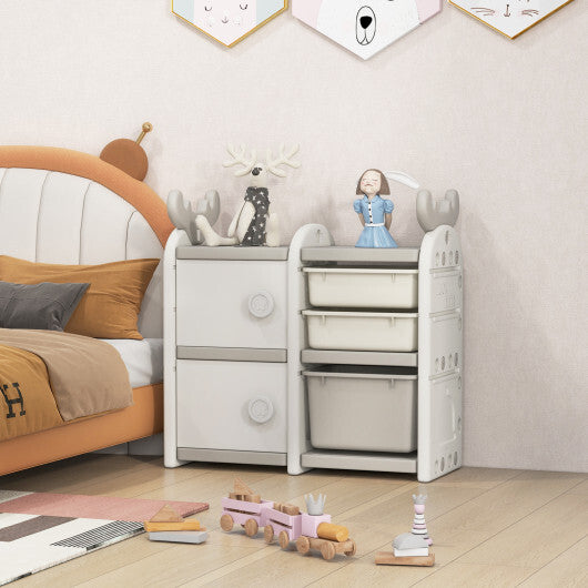 31 Inch Toy Chest and Bookshelf for Toddlers with Enclosed Cabinets and Pull-out Drawers