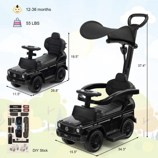 3-In-1 Ride on Push Car Mercedes Benz G350 Stroller Sliding Car with Canopy-Black - Color: Black - Minihomy