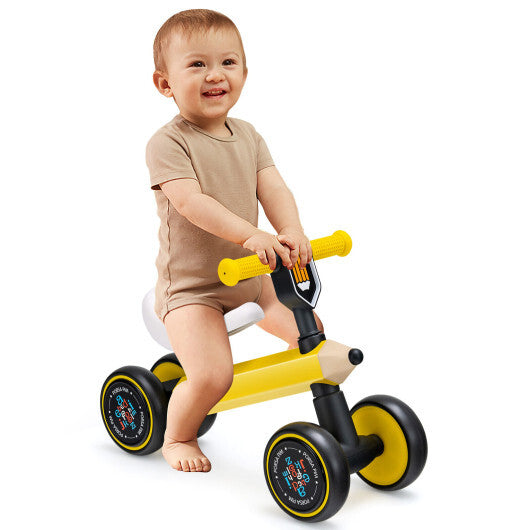 Baby Balance Bike with 4 Silent EVA Wheels and Limited Steering Wheels-Yellow - Minihomy