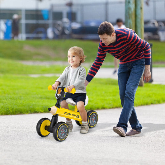 Baby Balance Bike with 4 Silent EVA Wheels and Limited Steering Wheels-Yellow - Minihomy