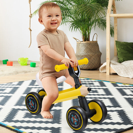 Baby Balance Bike with 4 Silent EVA Wheels and Limited Steering Wheels-Yellow - Minihomy