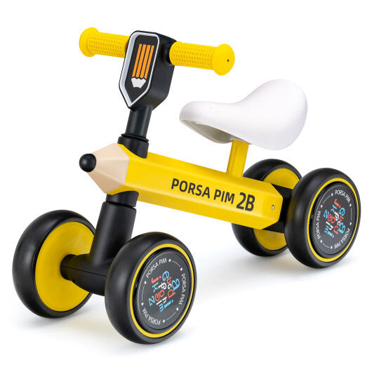 Baby Balance Bike with 4 Silent EVA Wheels and Limited Steering Wheels-Yellow - Minihomy