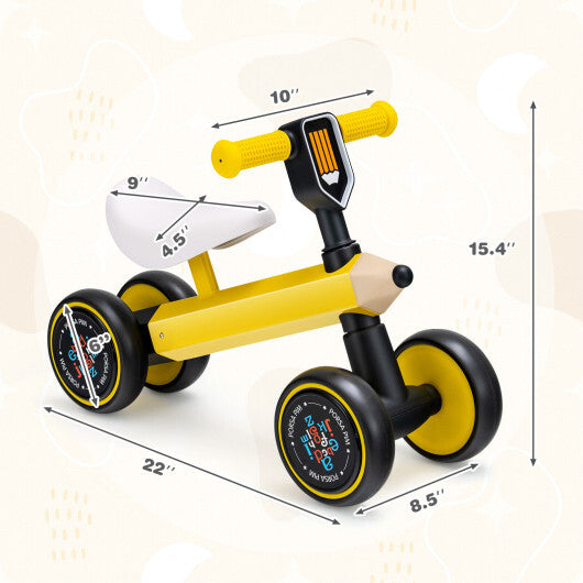 Baby Balance Bike with 4 Silent EVA Wheels and Limited Steering Wheels-Yellow - Minihomy