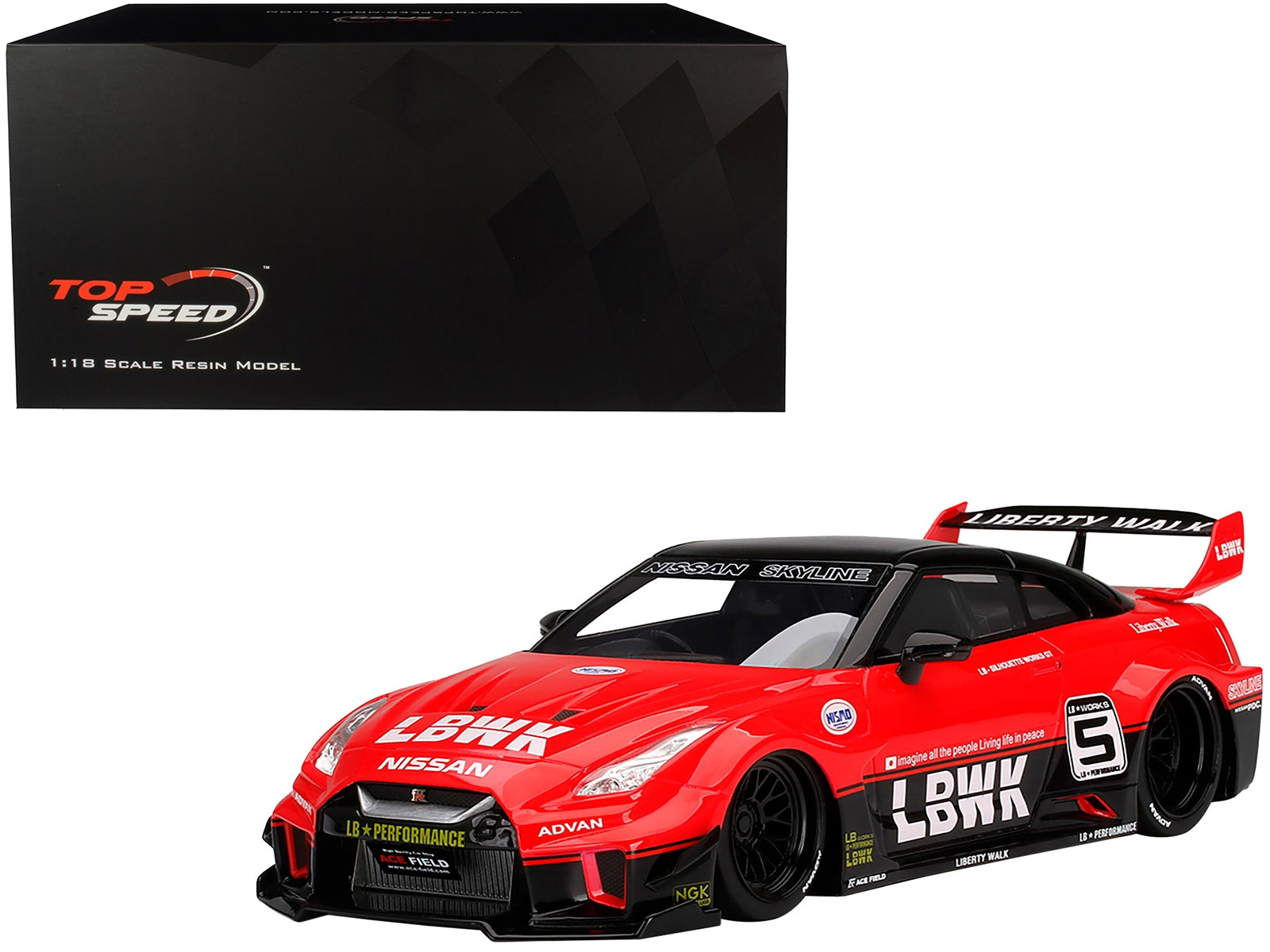 Nissan 35GT-RR Ver.1 LB-Silhouette Works GT #5 RHD (Right Hand Drive) LBWK Red and Black 1/18 Model Car by Top Speed - Minihomy