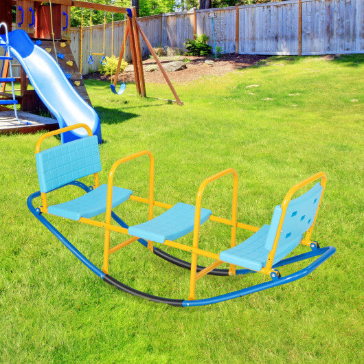 Outdoor Kids Seesaw Swivel Teeter for 3 to 8 Years Old-Blue - Color: Blue