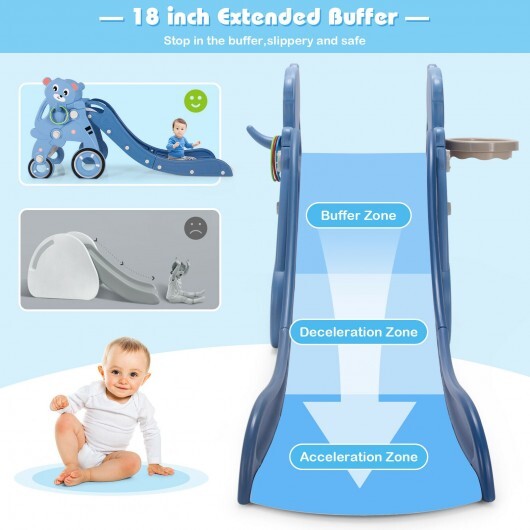 4-in-1 Foldable Baby Slide Toddler Climber Slide PlaySet with Ball-Blue - Color: Blue - Minihomy