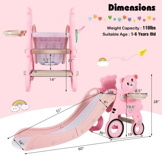 4-in-1 Foldable Baby Slide Toddler Climber Slide PlaySet with Ball-Pink - Color: Pink - Minihomy