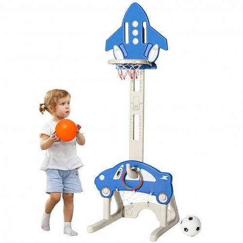 3-in-1 Basketball Hoop for Kids Adjustable Height Playset with Balls-Blue - Color: Blue