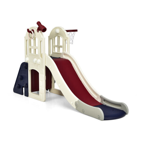 6-In-1 Large Slide for Kids Toddler Climber Slide Playset with Basketball Hoop-Blue - Color: Blue