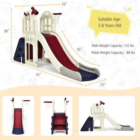 6-In-1 Large Slide for Kids Toddler Climber Slide Playset with Basketball Hoop-Blue - Color: Blue