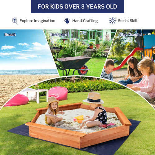 Hexagon Wooden Cedar Sand Box with Seat Boards