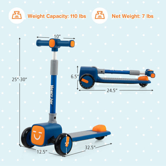 Folding Adjustable Kids Toy Scooter with LED Flashing Wheels Horn 4 Emoji Covers-Blue - Minihomy