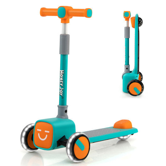 Folding Adjustable Kids Toy Scooter with LED Flashing Wheels Horn 4 Emoji Covers-Blue - Minihomy