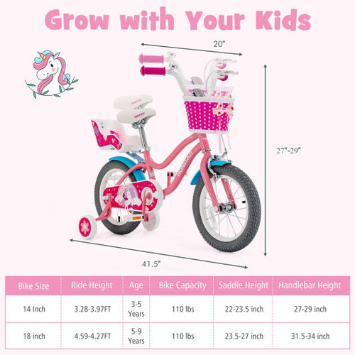 Kids Bicycle with Training Wheels and Basket for Boys and Girls