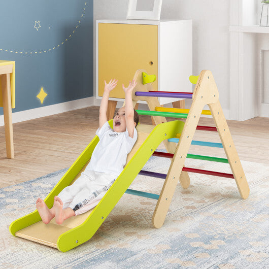 2-in-1 Wooden Triangle Climber Set with Gradient Adjustable Slide-Multicolor - Color: Multicolor - Minihomy